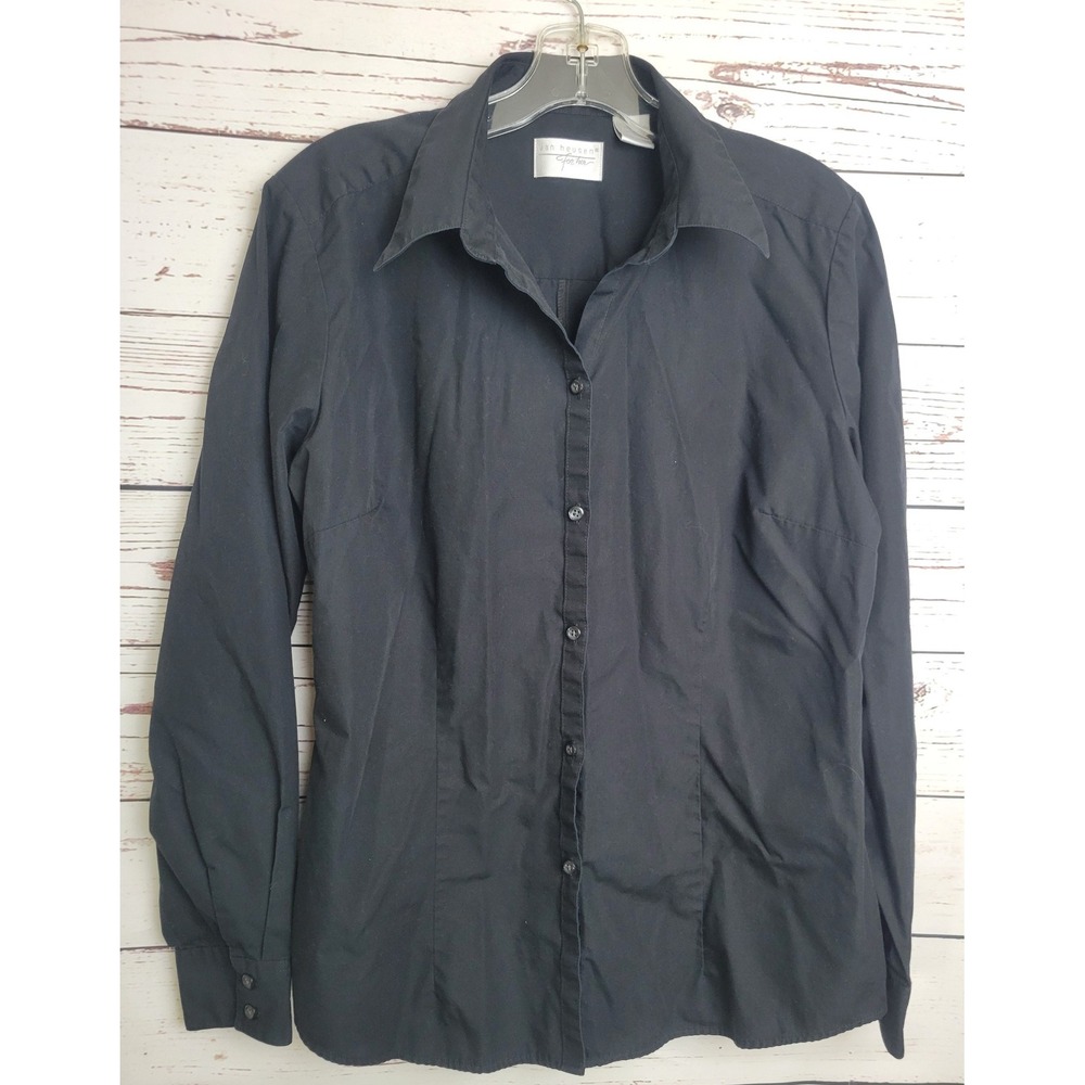 Van Heusen Button Front Shirt Office Career Minimalist Black Top Women's Large